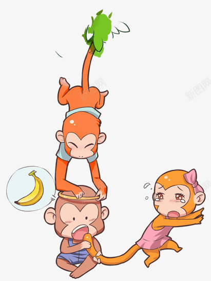 卡通小猴子png免抠素材_新图网 https://ixintu.com 人物 人物插画 卡通人物 小猴子 插画 猴子 香蕉