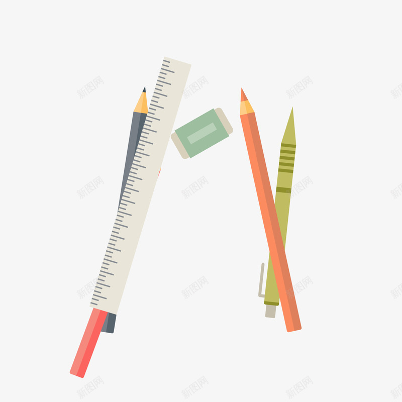 卡通铅笔尺子橡皮擦png免抠素材_新图网 https://ixintu.com 卡通尺子 卡通文具 卡通铅笔 橡皮擦 背景装饰