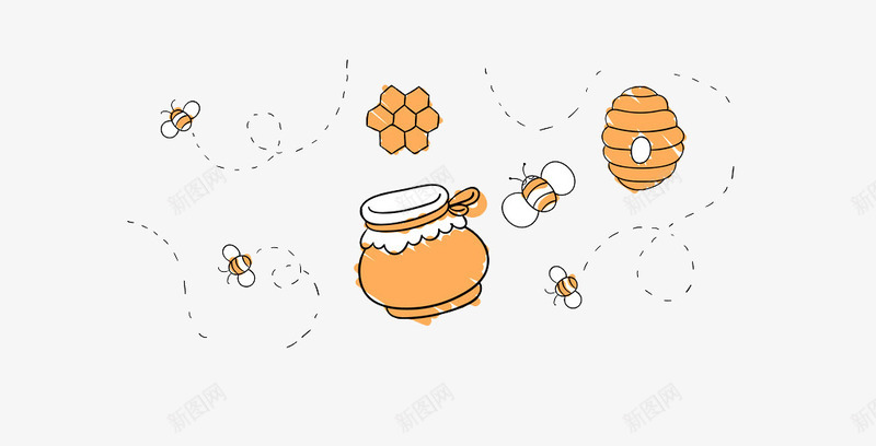 手绘蜂蜜插画png免抠素材_新图网 https://ixintu.com 卡通 实用 手绘 蜂蜜 蜜蜂