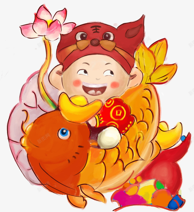 卡通手绘年画娃娃png免抠素材_新图网 https://ixintu.com 卡通娃娃 卡通手绘 年年有余 年画娃娃 新年装饰 装饰图案