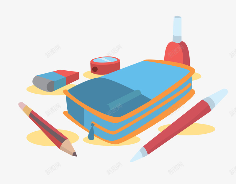 蓝色笔袋文具png免抠素材_新图网 https://ixintu.com 文具 橡皮 笔袋 蓝色 铅笔