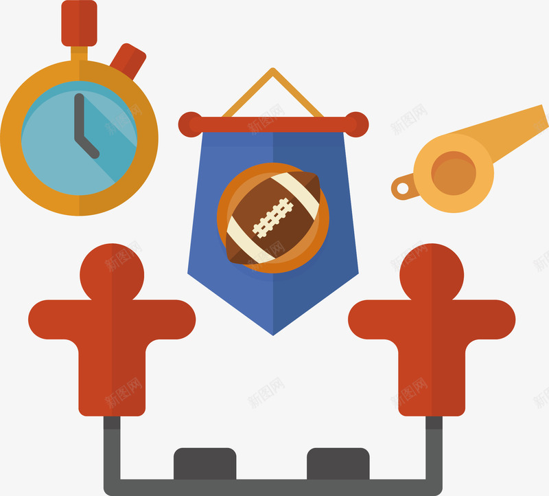 运动联赛锦旗png免抠素材_新图网 https://ixintu.com 口哨 橄榄球 矢量素材 秒表 运动比赛 锦旗