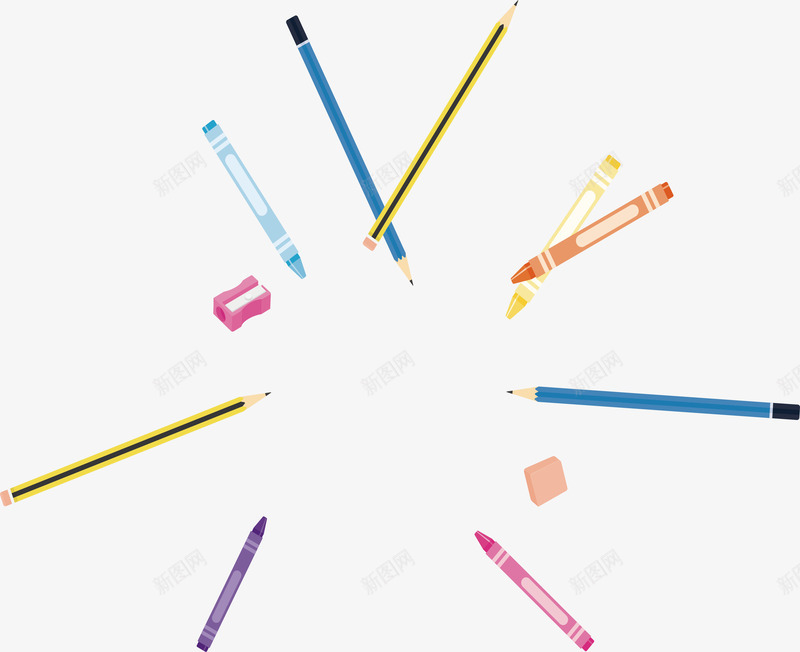散落四处的文具png免抠素材_新图网 https://ixintu.com 彩笔 散落 文具 文化用品 矢量png 蜡笔 铅笔