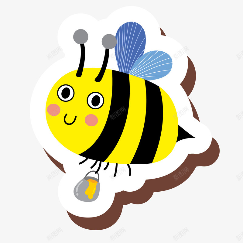 卡通蜜蜂贴纸矢量图ai免抠素材_新图网 https://ixintu.com 创意 卡通 可爱 昆虫设计 蜜蜂 贴纸设计 采蜜 矢量图