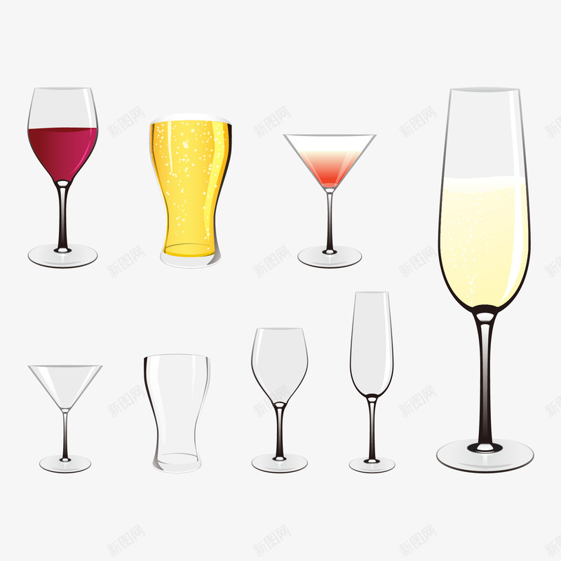 玻璃杯酒杯矢量图ai免抠素材_新图网 https://ixintu.com 玻璃杯 酒杯 饮杯 矢量图
