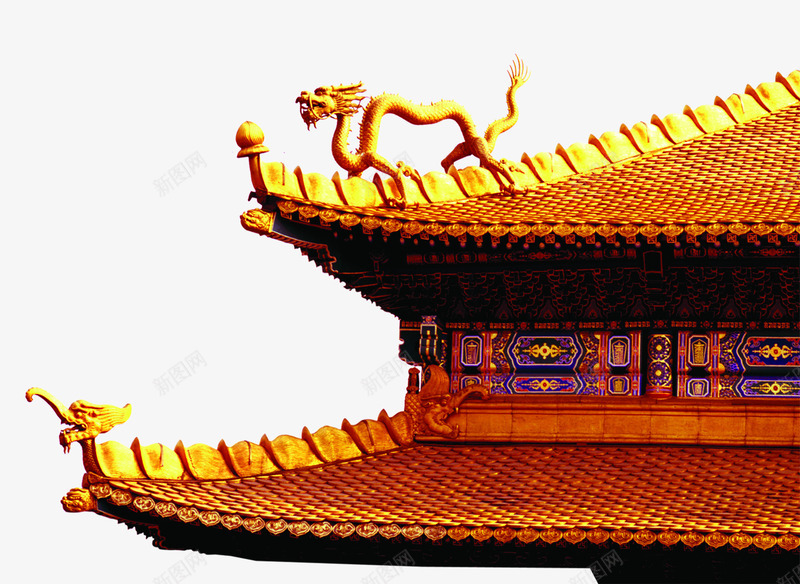 古典建筑物png免抠素材_新图网 https://ixintu.com 复古 屋檐 建筑物 龙