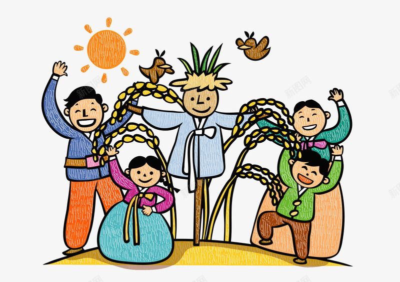 田地里的一家稻草人png免抠素材_新图网 https://ixintu.com 一家人 一家人手绘 亲人 家人 家庭 幸福 情亲 温暖 温馨 稻草人 融洽 血缘