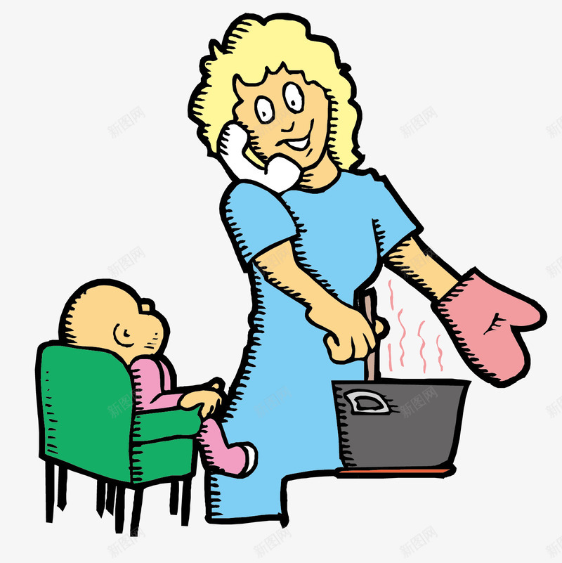 边做料理边看孩子的家庭主妇png免抠素材_新图网 https://ixintu.com 做料理 家庭主妇 我的家人 打电话 看孩子