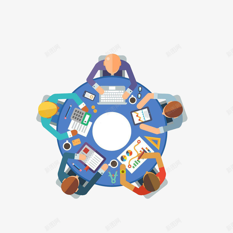 卡通圆桌会议俯视图png免抠素材_新图网 https://ixintu.com 俯视图 商讨 圆桌会议 忙碌的人 蓝色桌子