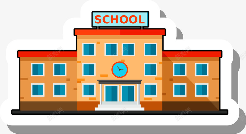 卡通学校贴纸png免抠素材_新图网 https://ixintu.com 卡通 学习教育 学校 建筑 矢量图案 贴纸
