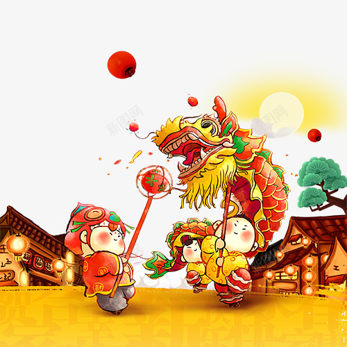 彩色卡通装饰迎接新年png免抠素材_新图网 https://ixintu.com 卡通有趣 手绘图 新年大吉 新年快乐 新春舞龙 装饰图