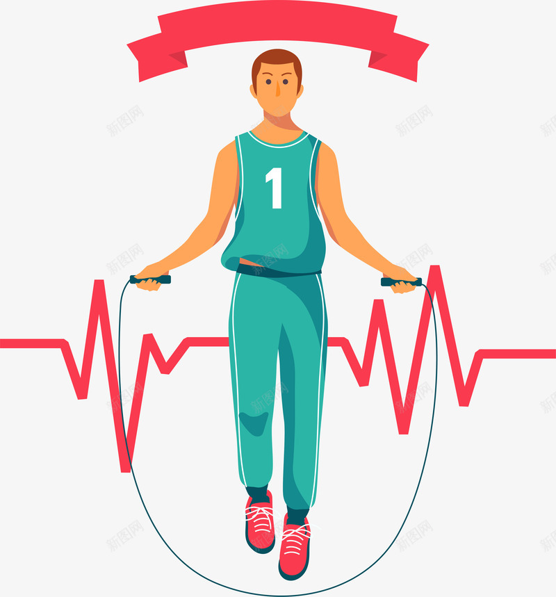 卡通健身跳绳的人png免抠素材_新图网 https://ixintu.com 体育运动 健康 健身锻炼 卡通 矢量图案 跳绳的人