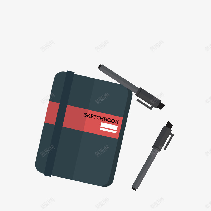 手绘笔记本与圆珠笔png免抠素材_新图网 https://ixintu.com 圆珠笔 学习工具 文具 本子 笔记本 背景装饰