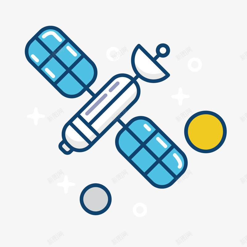 蓝色手绘卫星png免抠素材_新图网 https://ixintu.com 光泽 反光 手绘 探索 线稿 蓝色 质感