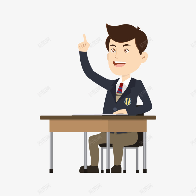 坐在桌上举手的校服男生矢量图ai免抠素材_新图网 https://ixintu.com 举手答题 右手举手 坐着 坐着男生 教学 校服男生 桌子 男生 矢量图 高举手臂