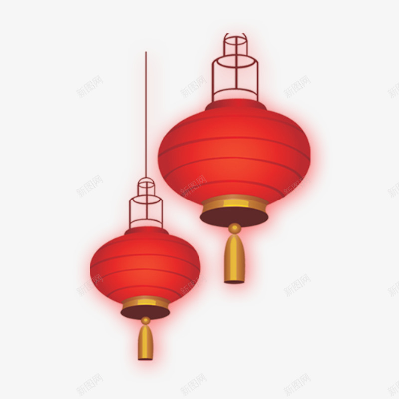 红色春节灯笼悬挂元素psd免抠素材_新图网 https://ixintu.com 层次 悬挂 扁平化 春节 灯笼 红色 线稿 设计