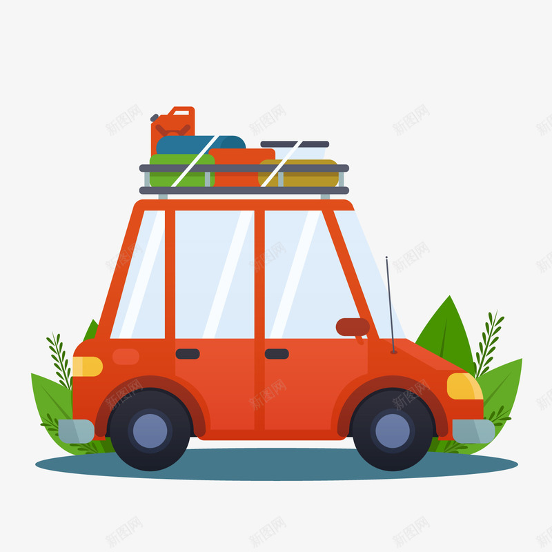红色家用旅行车png免抠素材_新图网 https://ixintu.com 家庭 家用 旅行 旅行车 植物 草地 行李