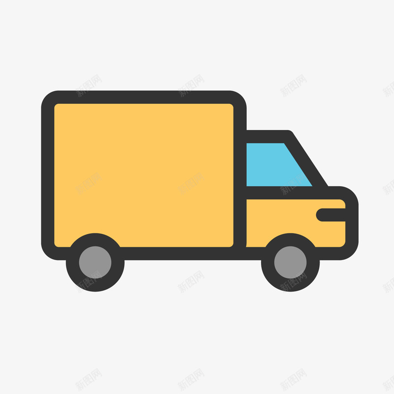 黄色货车卡通图标png_新图网 https://ixintu.com 卡通图标 形状 扁平化 线稿 货物 货车 黄色