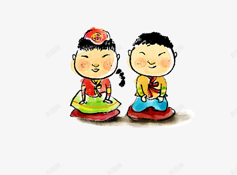 韩国新年海报png免抠素材_新图网 https://ixintu.com 中国风 女孩 娃娃 新年 春节 男孩 韩国新年 韩风