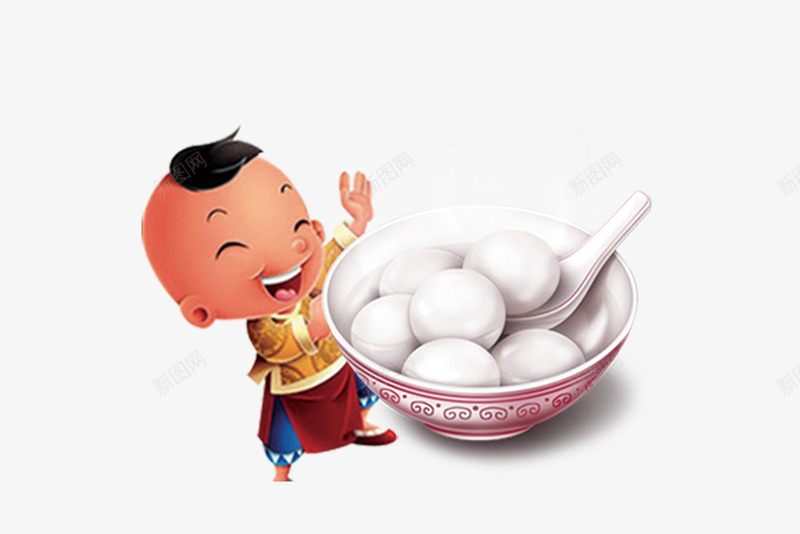 年画娃娃和汤圆png免抠素材_新图网 https://ixintu.com 元宵 年画娃娃 汤圆 节日