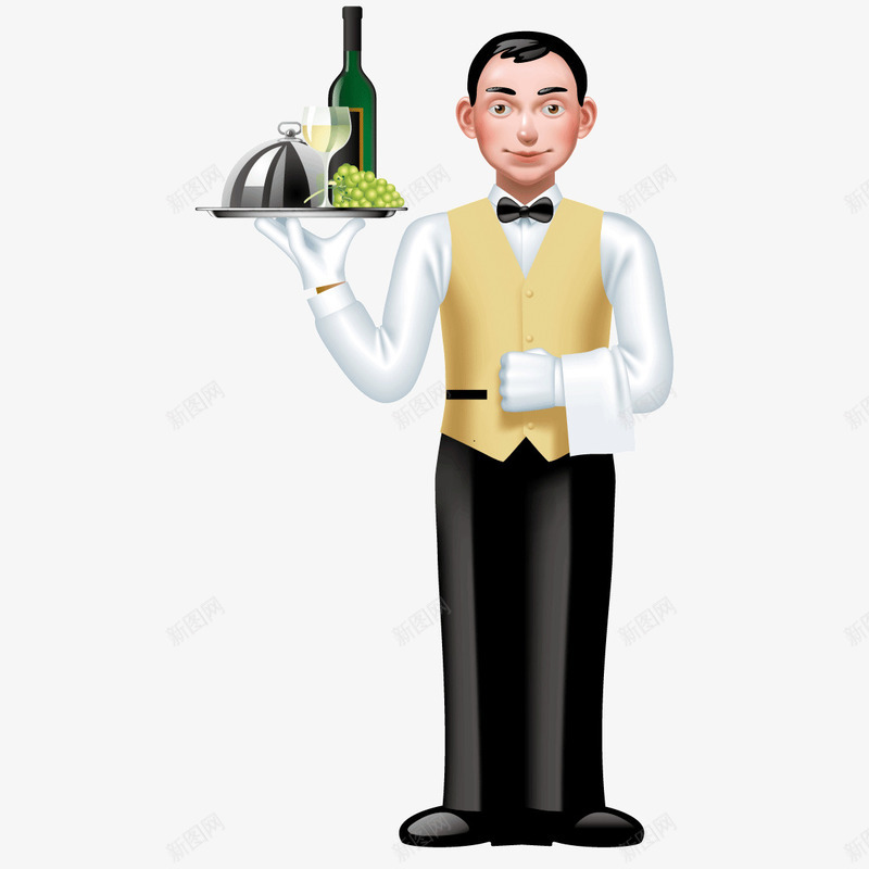 端着红酒的服务生矢量图ai免抠素材_新图网 https://ixintu.com 服务生 男人 红酒 矢量图