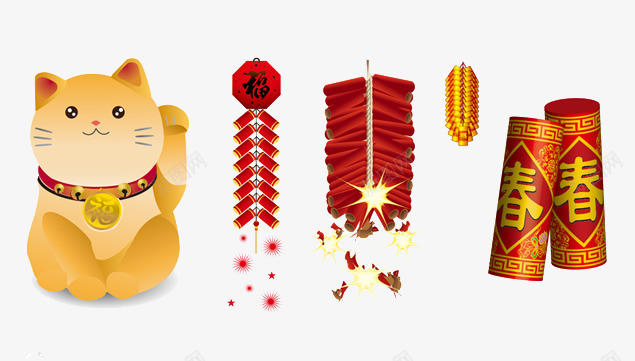 招财猫祝你新春快乐png免抠素材_新图网 https://ixintu.com 招财猫 新年 春节 鞭炮