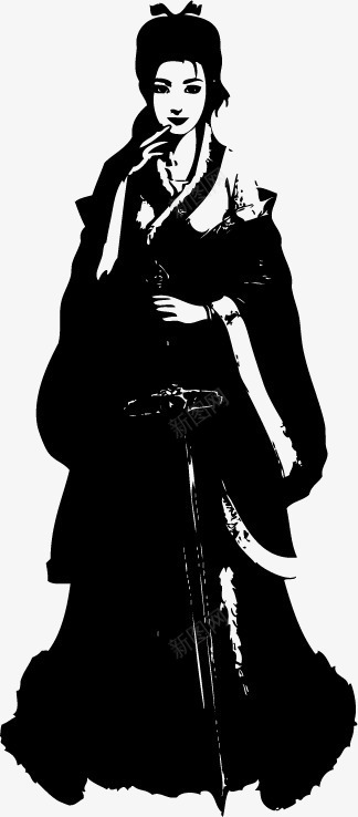 手绘古典美女png免抠素材_新图网 https://ixintu.com 卡通人物 古装古典 手绘 美女 黑白线稿