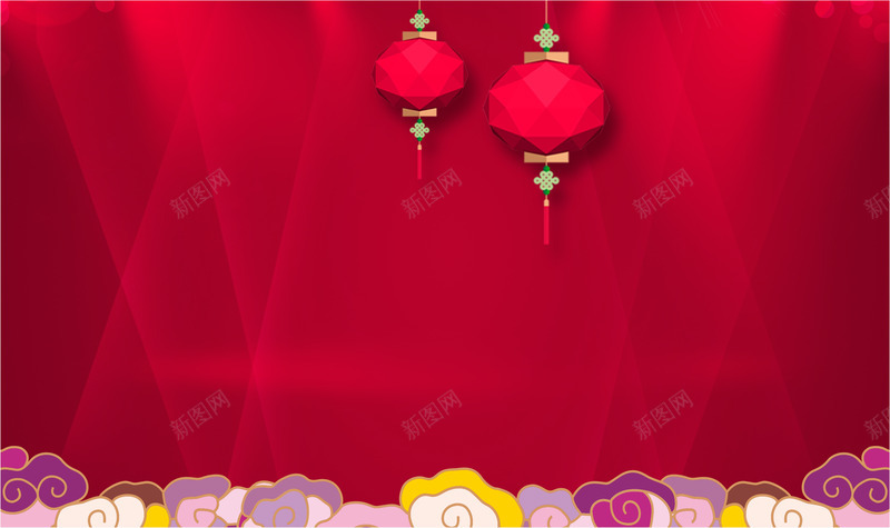新春背景png免抠素材_新图网 https://ixintu.com 红色灯笼花朵祥云