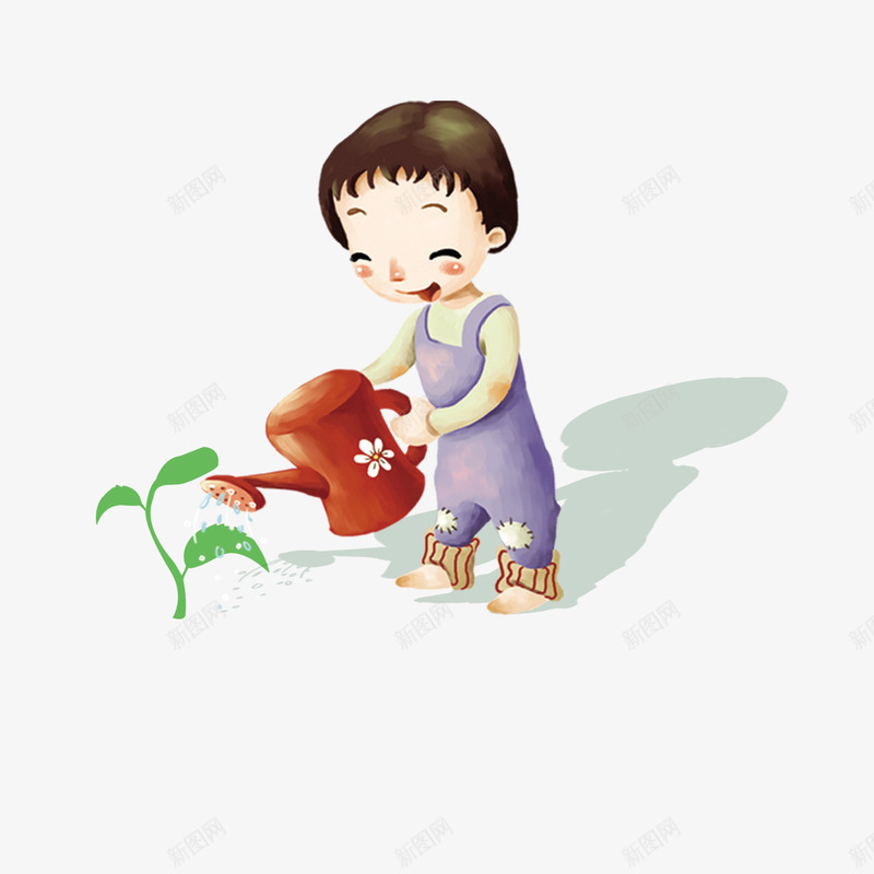 浇花png免抠素材_新图网 https://ixintu.com 卡通儿童 娃娃 浇花