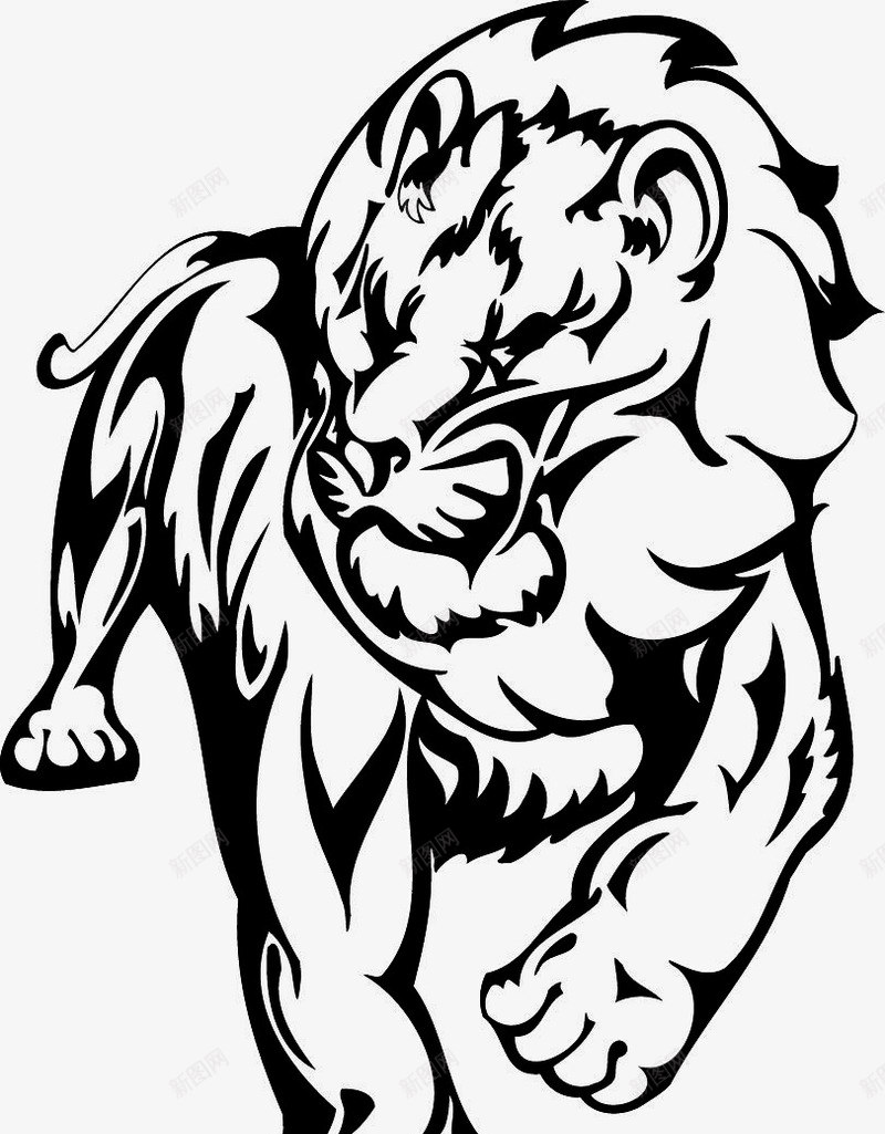黑色狮子png免抠素材_新图网 https://ixintu.com 动物 卡通 手绘 狮子 线稿