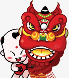 扁平风格小娃娃戏舞狮png免抠素材_新图网 https://ixintu.com 娃娃 扁平 舞狮 风格