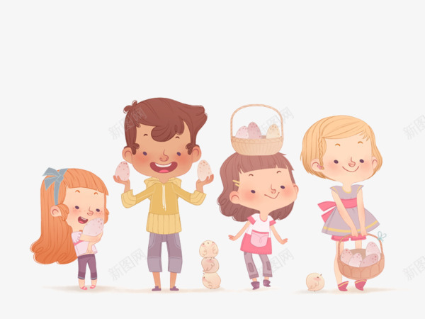 卡通一家四口可爱插画png免抠素材_新图网 https://ixintu.com 一家四口 卡通手绘 可爱插画 家庭 家庭背景