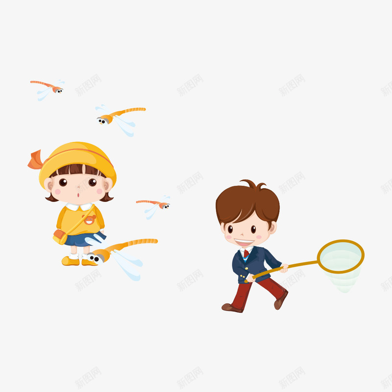 卡通png免抠素材_新图网 https://ixintu.com 娃娃 情侣 抓蜻蜓