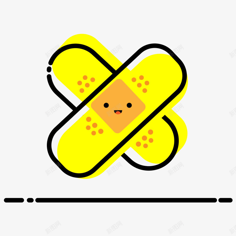 黄色卡通创可贴png免抠素材_新图网 https://ixintu.com 医疗 卡通 线稿 黄色
