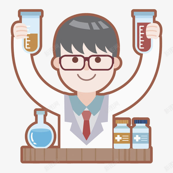 拿着实验器材的男人png免抠素材_新图网 https://ixintu.com 器材 实验室 帅气的 桌子 男人 试管 高兴地