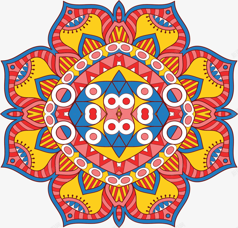 鲜艳彩色佛教花纹矢量图ai免抠素材_新图网 https://ixintu.com 佛教 佛教花纹 宗教花纹 曼陀罗 矢量png 蓝粉色 矢量图