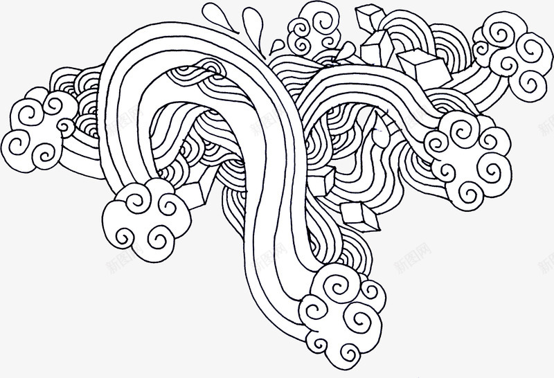 线稿抽象云纹png免抠素材_新图网 https://ixintu.com 云纹 云锦花纹 抽象 线描花纹 线稿花纹