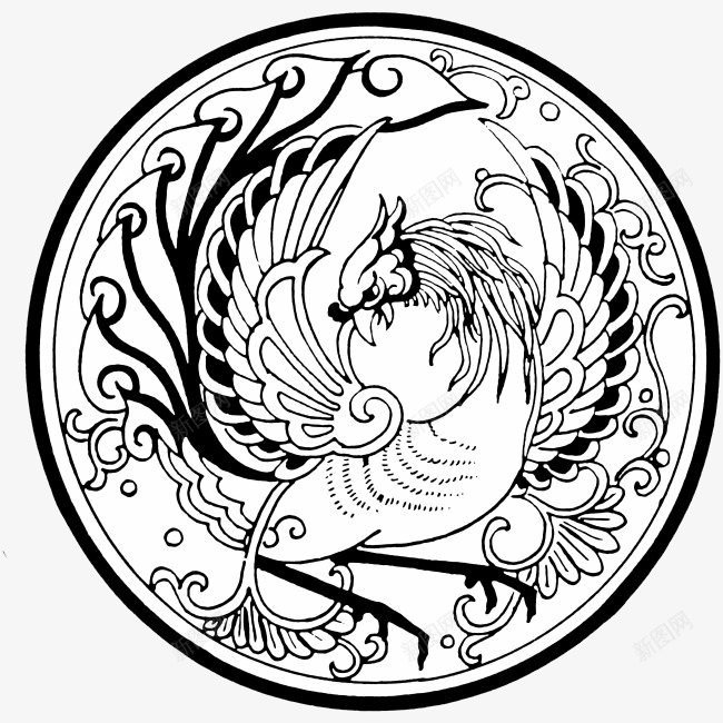 凤凰线稿png免抠素材_新图网 https://ixintu.com 凤凰 凤凰花 图案 手绘凤凰 线稿 黑色