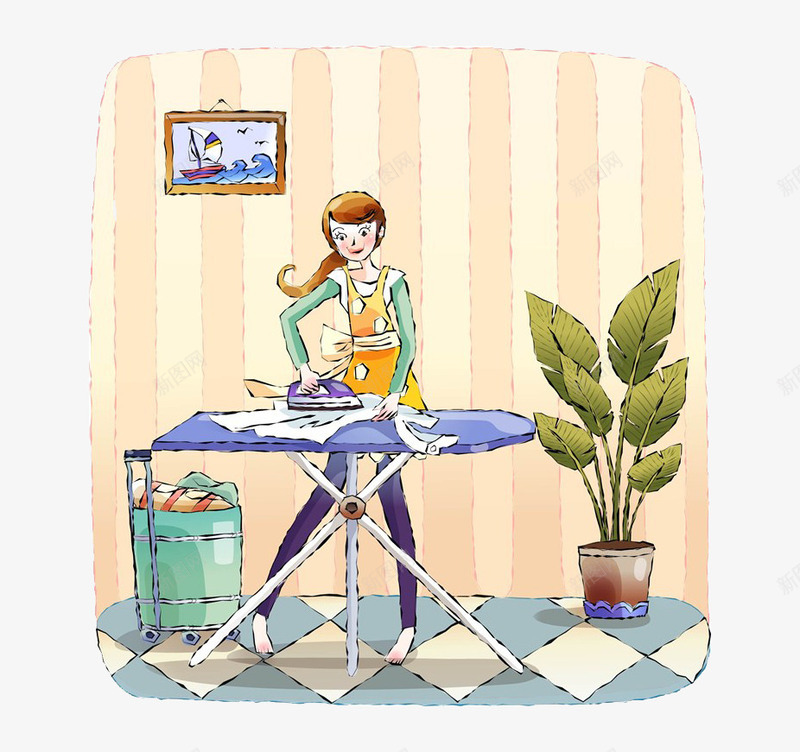 卡通女孩熨衣服png免抠素材_新图网 https://ixintu.com 做家务 家庭主妇 熨斗 衬衫