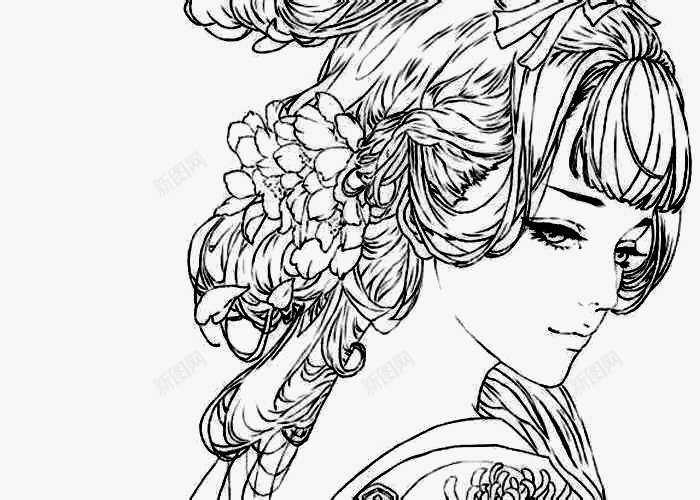 古风女子手绘线稿png免抠素材_新图网 https://ixintu.com 古风女子手绘 古风女子线稿 古风女线稿素材 古风男女 女子手绘