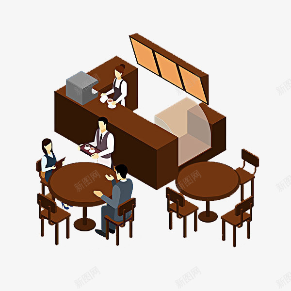 小资餐馆png免抠素材_新图网 https://ixintu.com 卡通餐馆 广告 服务员 简约风格 装饰 餐桌