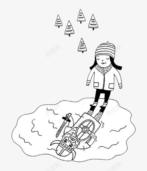 女孩在水中的倒影png免抠素材_新图网 https://ixintu.com 创意 手绘 插画 线稿
