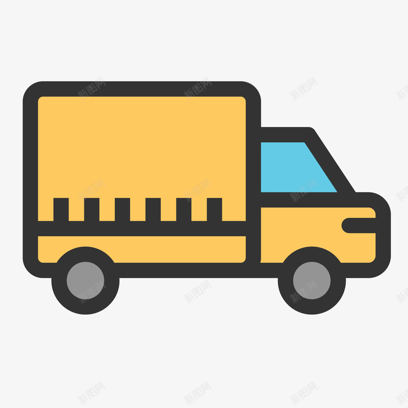 黄色货车卡通图标矢量图ai_新图网 https://ixintu.com 卡通图标 扁平化 线稿 设计 货车 黄色 矢量图