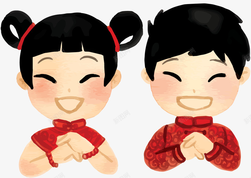 手绘新春拜年卡通年画娃娃png免抠素材_新图网 https://ixintu.com 卡通手绘 年画娃娃 手绘插画 拜年 新年 新春佳节 装饰图案