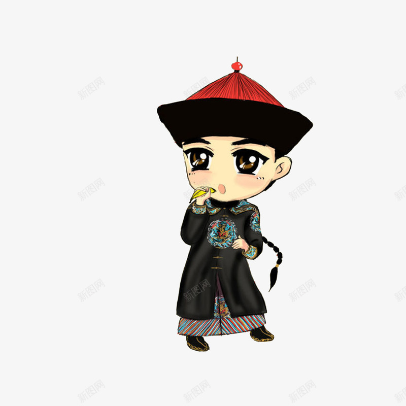 拿着香蕉唱歌的太监png免抠素材_新图网 https://ixintu.com 卡通太监 古代太监 可爱卡通 唱歌的太监 宦官 清朝官服男子 清朝服饰
