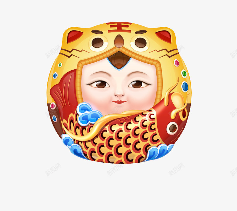 胖娃娃psd免抠素材_新图网 https://ixintu.com 中国风 传统 王字 胖娃娃 鲤鱼