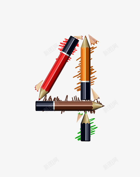铅笔字母数字4png免抠素材_新图网 https://ixintu.com 创意数字 文具 铅笔字母数字