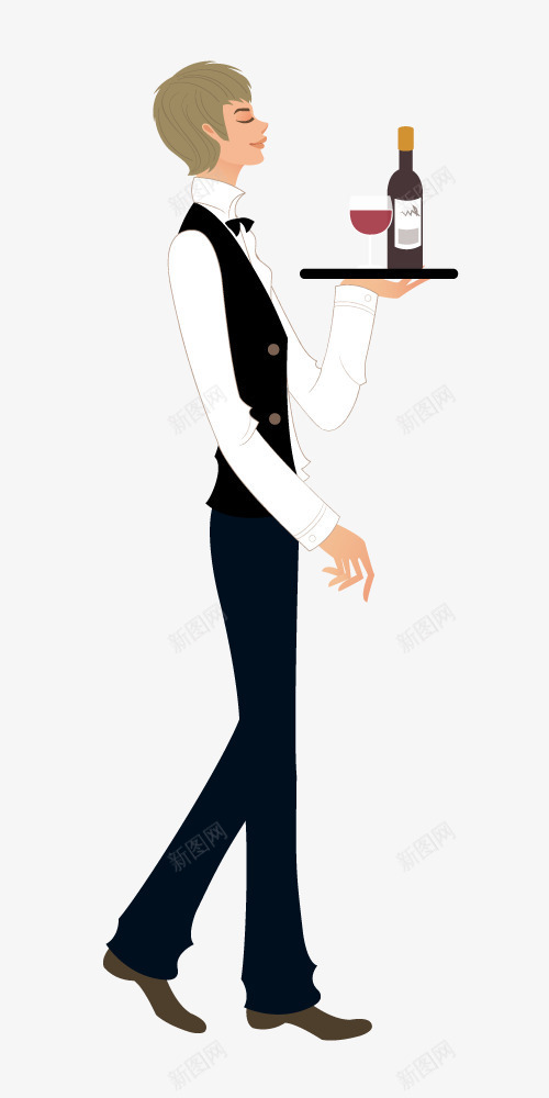 端着红酒的男性服务生矢量图ai免抠素材_新图网 https://ixintu.com 卡通 手绘服务生 服务生 男性 矢量图 端着红酒