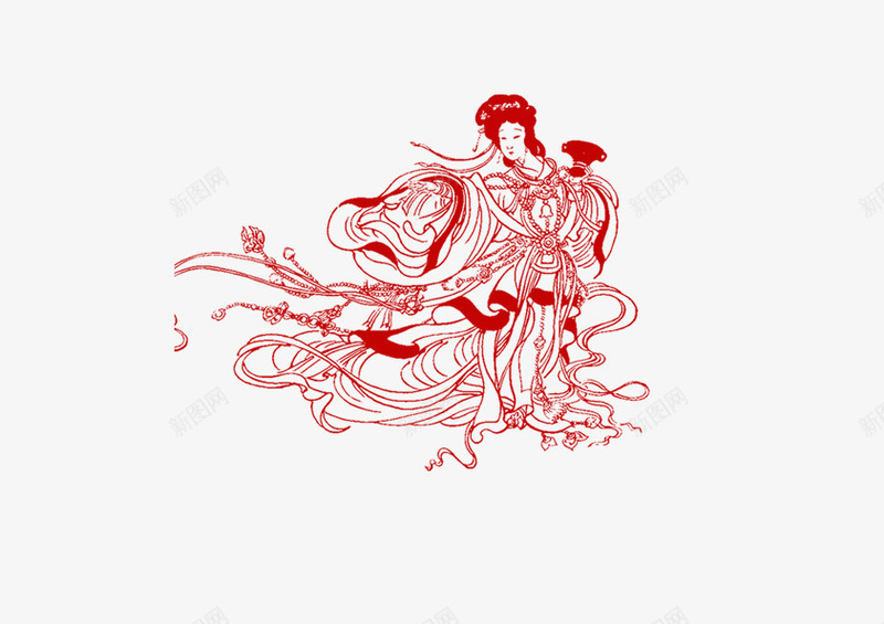 线稿嫦娥png免抠素材_新图网 https://ixintu.com 中秋 嫦娥奔月 红色