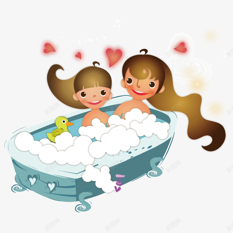 母亲和女儿泡澡png免抠素材_新图网 https://ixintu.com 亲子 创意 女孩 家庭 手绘 插画 母女